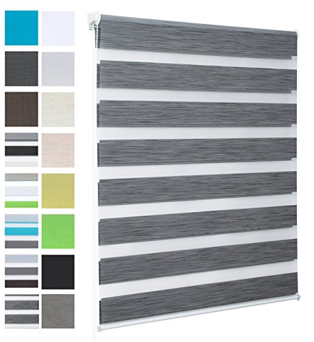 WOLTU Doppelrollo Klemmfix ohne Bohren Marmor Grau B70 x H150 cm, Duo Rollo lichtdurchlässig Fensterrollo für innen verdunkelnd, Zebrarollo mit Kettenzug - Seitenzugrollo für Fenster und Tür von WOLTU
