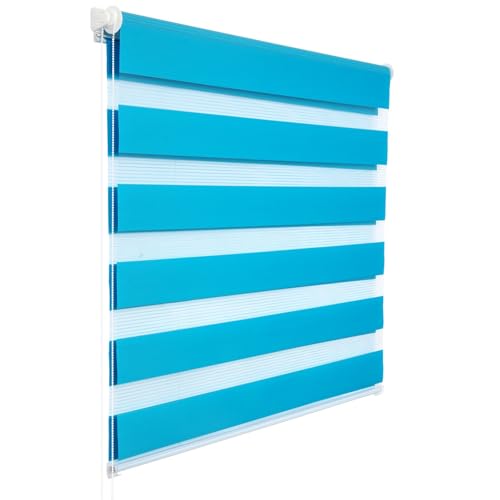 WOLTU Doppelrollo Klemmfix ohne Bohren Türkis B90 x H150 cm, Duo Rollo lichtdurchlässig Fensterrollo für innen verdunkelnd, Zebrarollo mit Kettenzug - Seitenzugrollo für Fenster und Tür von WOLTU