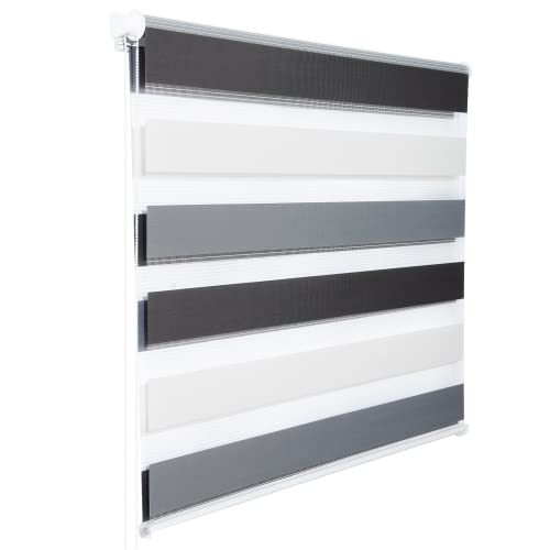 WOLTU Doppelrollo Klemmfix ohne Bohren Weiß+Grau+Anthrazit B100 x H120 cm, Duo Rollo lichtdurchlässig Fensterrollo für innen verdunkelnd, Zebrarollo mit Kettenzug - Seitenzugrollo für Fenster und Tür von WOLTU