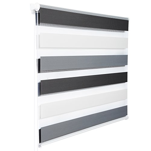 WOLTU Doppelrollo Klemmfix ohne Bohren Weiß+Grau+Anthrazit B45 x H150 cm, Duo Rollo Zebrarollo Fensterrollo Klemmrollo Seitenzugrollo Easyfix lichtdurchlässig & verdunkelnd Rollos für Fenster und Tür von WOLTU