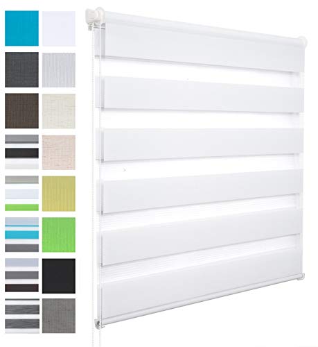 WOLTU Doppelrollo Klemmfix ohne Bohren Weiß B50 x H150 cm, Duo Rollo lichtdurchlässig Fensterrollo für innen verdunkelnd, Zebrarollo mit Kettenzug - Seitenzugrollo für Fenster und Tür von WOLTU