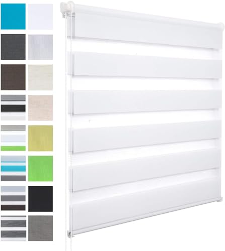 WOLTU Doppelrollo Klemmfix ohne Bohren Weiß B75 x H120 cm, Duo Rollo Zebrarollo Fensterrollo Klemmrollo Seitenzugrollo Easyfix lichtdurchlässig & verdunkelnd Rollos für Fenster und Tür von WOLTU