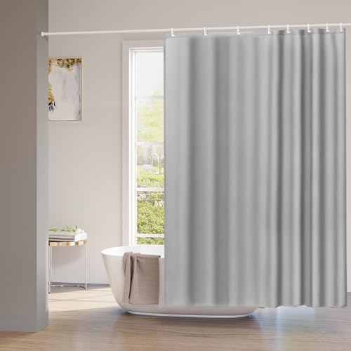 WOLTU Duschvorhang 200x200cm Badvorhang Anti-Schimmel Antibakteriell Wasserdichter Polyester Stoff Waschbar Badewanne Vorhang Grau mit 12 Duschvorhängeringen für Badewanne und Dusche von WOLTU