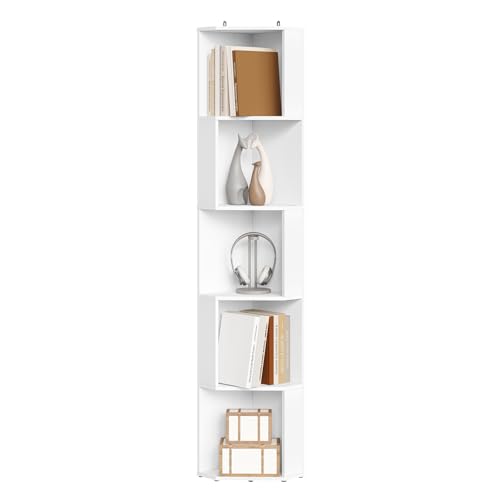 WOLTU Eckregal, Bücherregal stehend, Standregal weiß, mit 5 offenen Fächern, Regal Ecke, für Wohnzimmer Schlafzimmer Arbeitszimmer, SK046ws von WOLTU