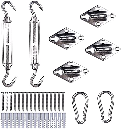 WOLTU Edelstahl Sonnensegel Befestigung Set Zubehör Montage Aufbau Set Viereck Dreieck Rostfrei (2 Spannschlösser), 2 Karabiner, 4Wandhalterungen von WOLTU