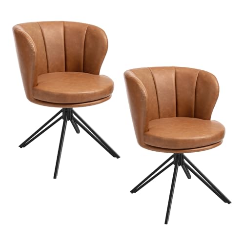 WOLTU Esszimmerstühle 2er Set, Esszimmersessel 360° Drehbar, Küchenstühle aus Kunstleder, Relaxsessel mit Armlehne, Schminkstühle ergonomisch stilvoll, 150 kg belastbar Braun von WOLTU