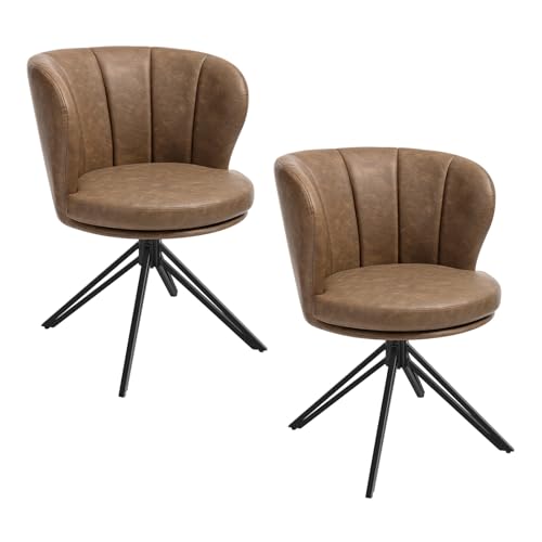 WOLTU Esszimmerstühle 2er Set, Esszimmersessel 360° Drehbar, Küchenstühle aus Kunstleder, Relaxsessel mit Armlehne, Schminkstühle ergonomisch stilvoll, 150 kg belastbar Dunkelbraun von WOLTU