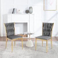 WOLTU Esszimmerstühle 2er Set, Küchenstühle mit hohe Rückenlehne, Polsterstühle 150 kg belastbar, Stühle Esszimmer aus Samt Metallbeine, Dunkelgrau von WOLTU