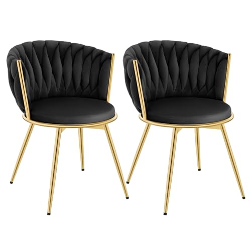 WOLTU Esszimmerstühle 2er Set, Küchenstuhl, Wohnzimmerstuhl, mit Metallrahmen, ergonomisch, 360° drehbar, für Küche Wohnzimmer Balkon, Samtsitz, Schwarz, EZS84sz-2 von WOLTU