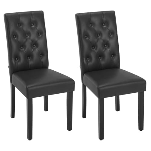 WOLTU Esszimmerstühle 2er Set, Küchenstuhl mit hoher Rückenlehne, Polsterstuhl, Wohnzimmerstuhl, gepolsterter Stuhl, aus Kunstleder-Bezug Holzbeinen, für Esszimmer & Küche, Schwarz, EZS20sz-2 von WOLTU