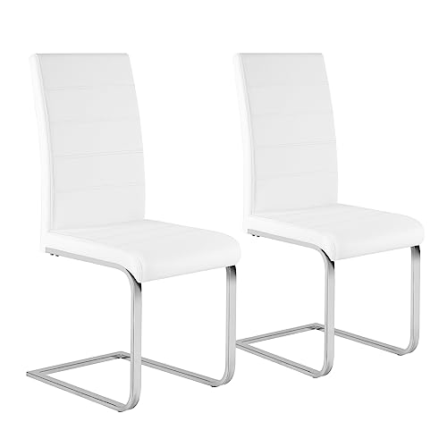 WOLTU Esszimmerstühle 2er Set, Schwingstuhl, Freischwinger Stuhl, Küchenstuhl, Polsterstuhl, mit hoher Rückenlehne, Kunstleder, für Esszimmer Esstisch Küche Wohnzimmer Büro, Weiß, BH378ws-2 von WOLTU