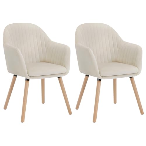 WOLTU Esszimmerstühle 2er Set Küchenstuhl Wohnzimmerstuhl Polsterstuhl Design Stuhl mit Armlehne Samt Massivholz Cremeweiß BH95cm-2 von WOLTU