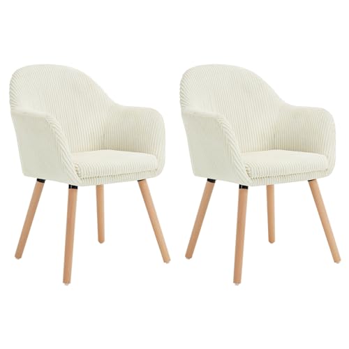 WOLTU Esszimmerstühle 2er Set, Stuhl Esszimmer Esstisch, Küchenstuhl Armlehnstuhl Polsterstuhl, Sessel Wohnzimmer Modern, mit Armlehnen, aus Cord, Massivholzbeine, Beige, EZS26cm-2 von WOLTU