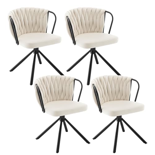 WOLTU Esszimmerstühle 4er Set, Drehstuhl Küchenstuhl Polsterstuhl Armlehnstuhl Akzentstuhl, mit Samtsitz, bis 150 kg belastbar, Creme, EZS72cm-4 von WOLTU