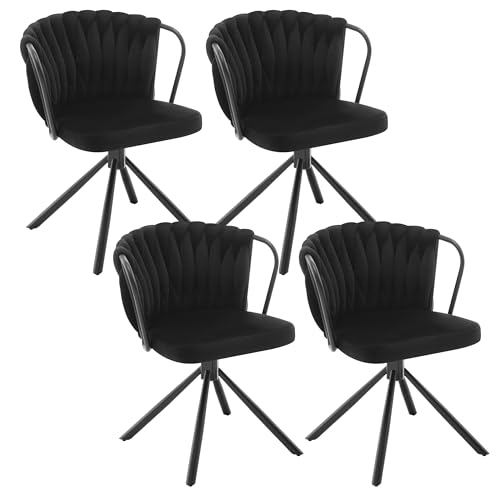 WOLTU Esszimmerstühle 4er Set, Drehstuhl Küchenstuhl Polsterstuhl Armlehnstuhl Akzentstuhl, mit Samtsitz, bis 150 kg belastbar, schwarz, EZS72sz-4 von WOLTU
