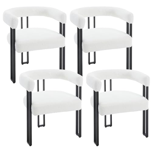 WOLTU Esszimmerstühle 4er Set, Esstisch Stühle mit Armlehnen, Design Stuhl Küchenstuhl Essstuhl, Sessel bequem modern, für Esszimmer Wohnzimmer Schlafzimmer, aus Chenille Metall, Creme, EZS25cm-4 von WOLTU