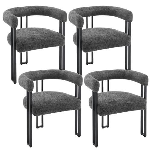 WOLTU Esszimmerstühle 4er Set, Esstisch Stühle mit Armlehnen, Design Stuhl Küchenstuhl Essstuhl, Sessel bequem modern, für Esszimmer Wohnzimmer Schlafzimmer, aus Chenille Metall, Dunkelgrau von WOLTU