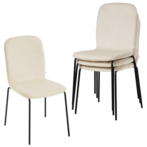 WOLTU Esszimmerstühle 4er Set, Küchenstuhl Polsterstuhl Wohnzimmerstuhl Stapelstuhl, bequemer Stuhl modern, Samtstuhl mit Metallbeinen, Esszimmer Küche Wohnzimmer Schlafzimmer, Creme, EZS41cm-4 von WOLTU