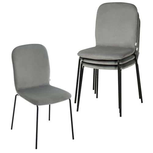 WOLTU Esszimmerstühle 4er Set, Küchenstuhl Polsterstuhl Wohnzimmerstuhl Stapelstuhl, bequemer Stuhl modern, Samtstuhl mit Metallbeinen, Esszimmer Küche Wohnzimmer Schlafzimmer, Dunkelgrau, EZS41dgr-4 von WOLTU