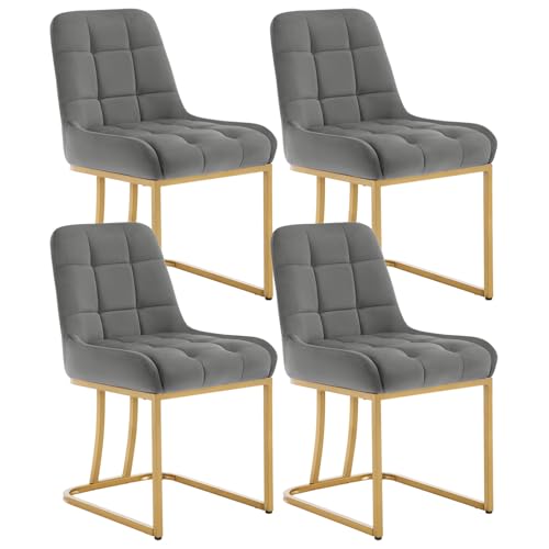 WOLTU Esszimmerstühle 4er Set, Küchenstuhl Samt, Polsterstuhl mit Metallgestell in Bogenform, gepolsterter Stuhl mit Rückenlehne, Wohnzimmerstuhl Schminkstuhl EZS32dgr-4 Dunkelgrau von WOLTU