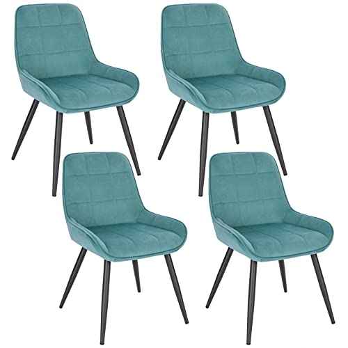 WOLTU Esszimmerstühle 4er Set, Polsterstuhl Samt, Küchenstuhl gepolstert, Akzentstuhl für Wohnzimmer Schlafzimmer Küche, ergonomischer Stuhl mit Rückenlehne, Türkis, BH331ts-4 von WOLTU