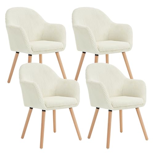 WOLTU Esszimmerstühle 4er Set, Stuhl Esszimmer Esstisch, Küchenstuhl Armlehnstuhl Polsterstuhl, Sessel Wohnzimmer Modern, mit Armlehnen, aus Cord, Massivholzbeine, Beige, EZS26cm-4 von WOLTU