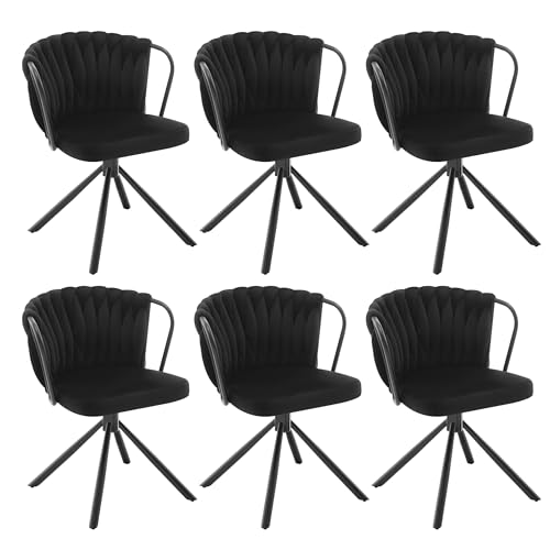 WOLTU Esszimmerstühle 6er Set, Drehstuhl Küchenstuhl Polsterstuhl Armlehnstuhl Akzentstuhl, mit Samtsitz, bis 150 kg belastbar, schwarz, EZS72sz-6 von WOLTU