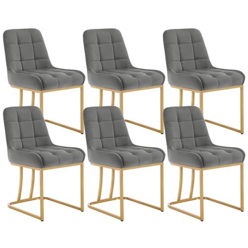 WOLTU Esszimmerstühle 6er Set, Küchenstuhl Samt, Polsterstuhl mit Metallgestell in Bogenform, gepolsterter Stuhl mit Rückenlehne, Wohnzimmerstuhl Schminkstuhl EZS32dgr-6 Dunkelgrau von WOLTU