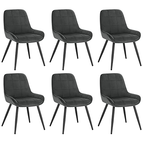 WOLTU Esszimmerstühle 6er Set, Polsterstuhl Samt, Küchenstuhl gepolstert, Akzentstuhl für Wohnzimmer Schlafzimmer Küche, ergonomischer Stuhl mit Rückenlehne, Dunkelgrau, BH331dgr-6 von WOLTU