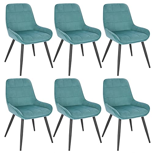 WOLTU Esszimmerstühle 6er Set, Polsterstuhl Samt, Küchenstuhl gepolstert, Akzentstuhl für Wohnzimmer Schlafzimmer Küche, ergonomischer Stuhl mit Rückenlehne, Türkis, BH331ts-6 von WOLTU