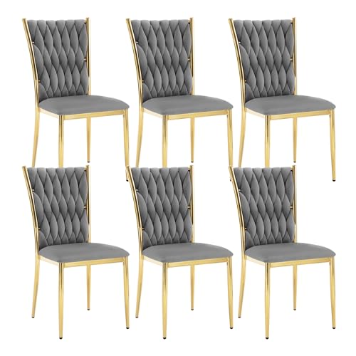 WOLTU Esszimmerstühle 6er Set, Stühle Esszimmer, Samt Küchenstühle, Polsterstühle, Essstühle modern, Design Stühle, hohe Rückenlehne Metallbeine, 150 kg belastbar, dunkelgrau EZS71dgr-6 von WOLTU