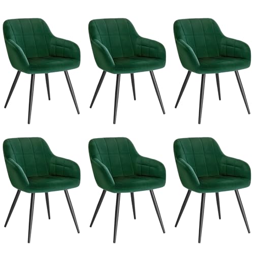WOLTU Esszimmerstühle 6er Set Esszimmerstuhl Küchenstuhl Polsterstuhl Design Stuhl mit Armlehnen, mit Sitzfläche aus Samt, Gestell aus Metall, modern, Dunkelgrün, BH93dgn-6 von WOLTU