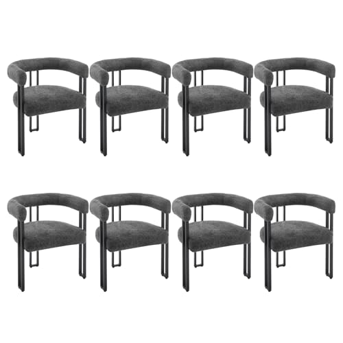 WOLTU Esszimmerstühle 8er Set, Esstisch Stühle mit Armlehnen, Design Stuhl Küchenstuhl Essstuhl, Sessel bequem modern, für Esszimmer Wohnzimmer Schlafzimmer, aus Chenille Metall, Dunkelgrau von WOLTU