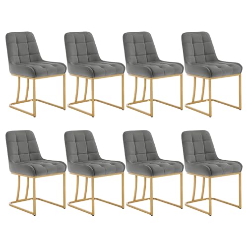 WOLTU Esszimmerstühle 8er Set, Küchenstuhl Samt, Polsterstuhl mit Metallgestell in Bogenform, gepolsterter Stuhl mit Rückenlehne, Wohnzimmerstuhl Schminkstuhl EZS32dgr-8 Dunkelgrau von WOLTU