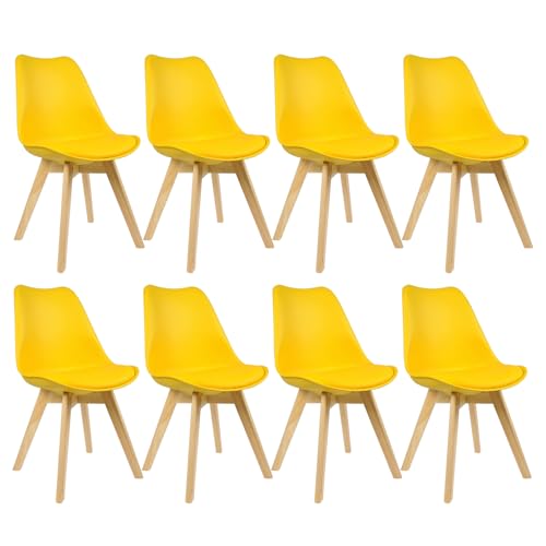 WOLTU Esszimmerstühle 8er Set, Skandinavische Küchenstühle Retro Design, Sitzfläche aus Kunstleder, mit Massivholz Beinen, bis 150 kg belastbar, Gelb von WOLTU