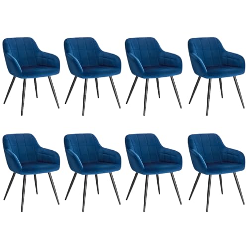 WOLTU Esszimmerstühle 8er Set Esszimmerstuhl Küchenstuhl Polsterstuhl Design Stuhl mit Armlehnen, mit Sitzfläche aus Samt, Gestell aus Metall, modern, Blau, BH93bl-8 von WOLTU