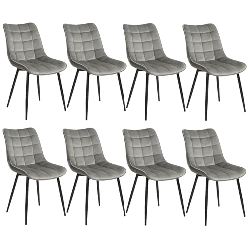 WOLTU Esszimmerstühle 8er Set Küchenstuhl Polsterstuhl Wohnzimmerstuhl Sessel mit Rückenlehne, Sitzfläche aus Samt, Metallbeine, Hellgrau BH142hgr-8 von WOLTU