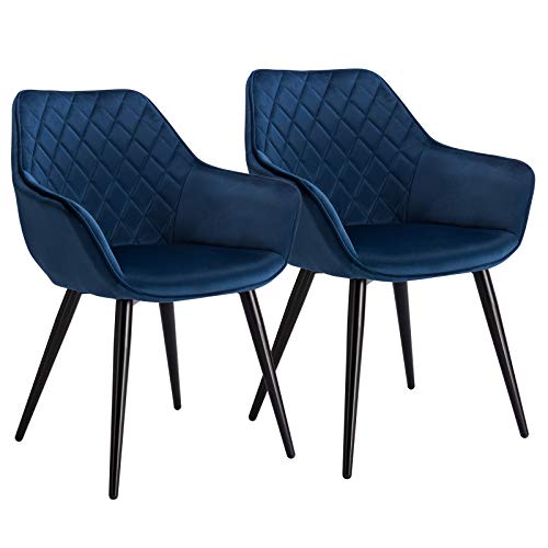 WOLTU Esszimmerstühle BH153bl-2 2er Set Küchenstühle Wohnzimmerstuhl Polsterstuhl Design Stuhl mit Armlehne Samt Gestell aus Stahl Blau von WOLTU