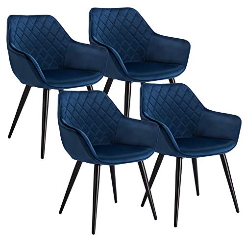 WOLTU Esszimmerstühle BH153bl-4 4er Set Küchenstühle Wohnzimmerstuhl Polsterstuhl Design Stuhl mit Armlehne Blau Gestell aus Stahl Samt von WOLTU