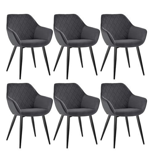 WOLTU Esszimmerstühle 6er Set Küchenstühle Wohnzimmerstühle Polsterstühle Sessel, Armlehnstühle mit Rückenlehne, für Esszimmer, Küche, Wohnzimmer, Samt, Metallbeine, Dunkelgrau, BH153dgr-6 von WOLTU