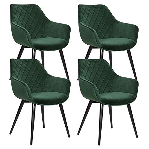 WOLTU Esszimmerstühle BH153gn-4 4er Set Küchenstühle Wohnzimmerstuhl Polsterstuhl Design Stuhl mit Armlehne Grün Gestell aus Stahl Samt von WOLTU