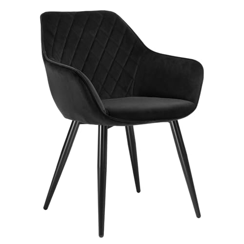 WOLTU Esszimmerstuhl 1 Stück Küchenstuhl Wohnzimmerstuhl Polsterstuhl Sessel, Armlehnstuhl mit Rückenlehne, für Esszimmer, Küche, Wohnzimmer, Samt, Metallbeine, Schwarz, BH153sz-1 von WOLTU