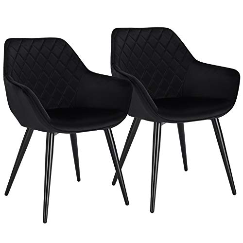 WOLTU Esszimmerstühle BH153sz-2 2er Set Küchenstühle Wohnzimmerstuhl Polsterstuhl Design Stuhl mit Armlehne Samt Gestell aus Stahl Schwarz von WOLTU
