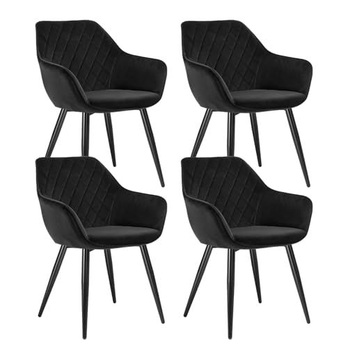 WOLTU Esszimmerstühle 4er Set Küchenstühle Wohnzimmerstühle Polsterstühle Sessel, Armlehnstühle mit Rückenlehne, für Esszimmer, Küche, Wohnzimmer, Samt, Metallbeine, Schwarz, BH153sz-4 von WOLTU