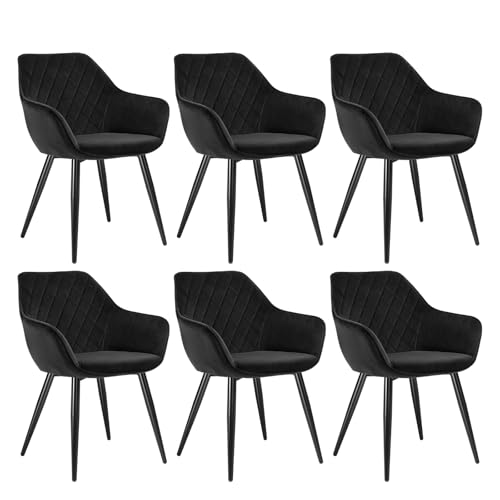WOLTU Esszimmerstühle 6er Set Küchenstühle Wohnzimmerstühle Polsterstühle Sessel, Armlehnstühle mit Rückenlehne, für Esszimmer, Küche, Wohnzimmer, Samt, Metallbeine, Schwarz, BH153sz-6 von WOLTU
