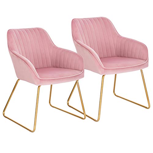 WOLTU Esszimmerstühle 2er Set Küchenstühle Wohnzimmerstühle Polsterstühle Sessel, Armlehnstühle mit Rückenlehne, für Esszimmer, Küche, Wohnzimmer, Samt, Gold Metallbeine, Rosa, BH246rs-2 von WOLTU