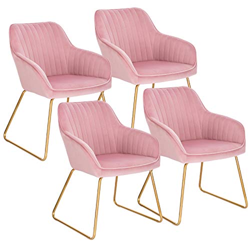 WOLTU Esszimmerstühle 4er Set Küchenstühle Wohnzimmerstühle Polsterstühle Sessel, Armlehnstühle mit Rückenlehne, für Esszimmer, Küche, Wohnzimmer, Samt, Gold Metallbeine, Rosa, BH246rs-4 von WOLTU