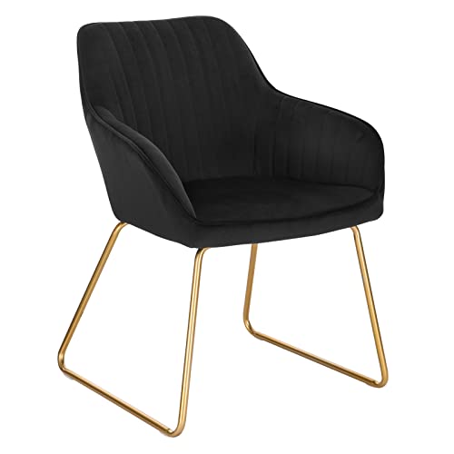 WOLTU Esszimmerstuhl 1 Stück Küchenstuhl Wohnzimmerstuhl Polsterstuhl Sessel, Armlehnstuhl mit Rückenlehne, für Esszimmer, Küche, Wohnzimmer, Samt, Gold Metallbeine, Schwarz, BH246sz-1 von WOLTU