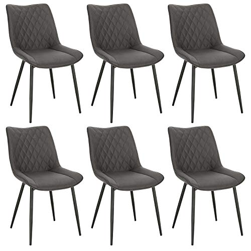 WOLTU Esszimmerstühle 6er Set, Küchenstühle, Wohnzimmerstühle, Polsterstühle mit Rückenlehne, für Esszimmer, Küche, Wohnzimmer, Büro, Sitzfläche aus Stoffbezug, Metallbeine, Dunkelgrau BH248dgr-6 von WOLTU