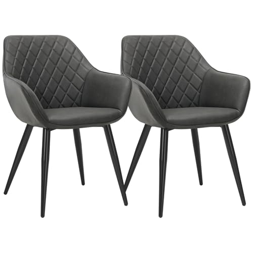 WOLTU Esszimmerstühle 2er Set Küchenstühle Wohnzimmerstühle Polsterstühle Sessel, Armlehnstühle mit Rückenlehne, für Esszimmer, Küche, Wohnzimmer, Kunstleder, Metallbeine, Anthrazit, BH251an-2 von WOLTU